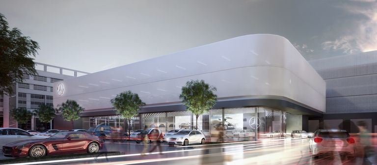So soll das neue Serviceterminal der Mercedes-Welt am Salzufer im Berliner Stadtteil Tiergarten aussehen.