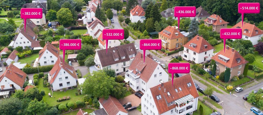Quelle Luftaufnahme: stock.adobe.com, Urheber: Christian Schwier; Montage Preislabels: Immobilien Zeitung Quelle Luftaufnahme: stock.adobe.com, Urheber: Christian Schwier; Montage Preislabels: Immobilien Zeitung